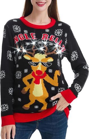 Women's Christmas Reindeer Traditional Knitted Holiday Ugly Sweater Girl Pullover Cardigan in Kuwait
