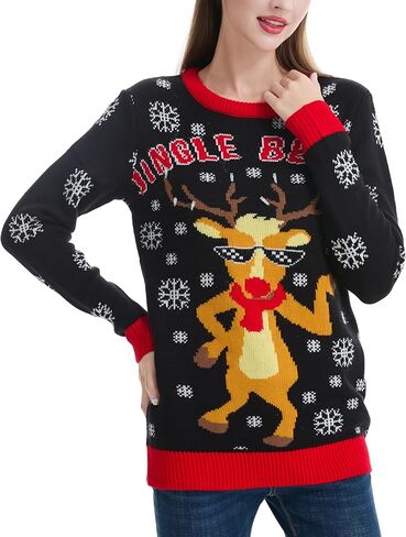 Women's Christmas Reindeer Traditional Knitted Holiday Ugly Sweater Girl Pullover Cardigan in Kuwait