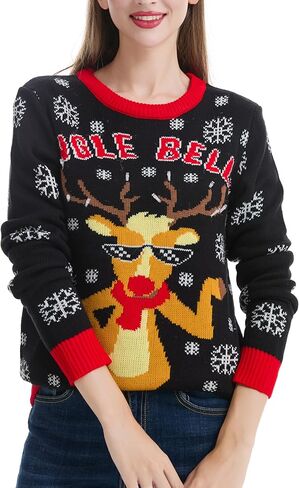 Women's Christmas Reindeer Traditional Knitted Holiday Ugly Sweater Girl Pullover Cardigan in Kuwait
