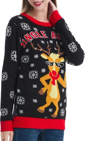 Women's Christmas Reindeer Traditional Knitted Holiday Ugly Sweater Girl Pullover Cardigan in Kuwait