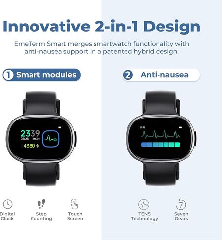 EmeTerm Smart Anti-Nausea Wristwatch Touchscreen IP67 Waterproof Morning Motion Travel Sickness Vomit Relief Rechargeable Fast Acting Drug Free Without Side Effects in Kuwait