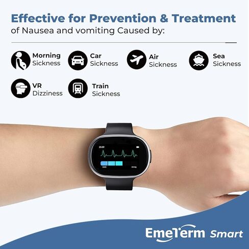 EmeTerm Smart Anti-Nausea Wristwatch Touchscreen IP67 Waterproof Morning Motion Travel Sickness Vomit Relief Rechargeable Fast Acting Drug Free Without Side Effects in Kuwait