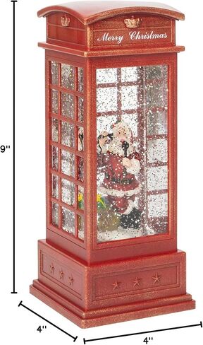 Christmas by Roman Inc., Confetti Lites Collection, 9.75" H LED Swirl Confetti Light Phone Booth, Lantern, Snow Globe, Holiday Home Décor, Santa, Cardinal, Nutcracker, Snowman, Reindeer (4x4x9) in Saudi Arabia