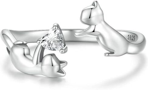 BISAER خاتم القط حلقات قابل للتعديل للنساء، 925 الفضة الاسترليني حلقات القط جميل القطط الحيوانات المفتوحة حلقة عناق خواتم مجوهرات للنساء هدايا مجوهرات in Kuwait