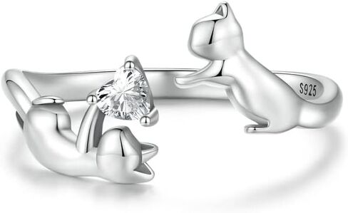 BISAER خاتم القط حلقات قابل للتعديل للنساء، 925 الفضة الاسترليني حلقات القط جميل القطط الحيوانات المفتوحة حلقة عناق خواتم مجوهرات للنساء هدايا مجوهرات in Kuwait