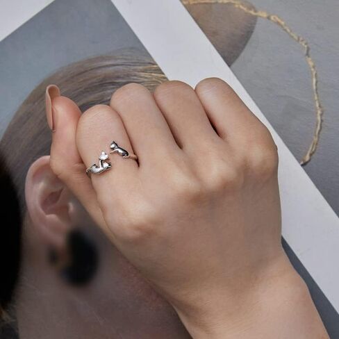 BISAER خاتم القط حلقات قابل للتعديل للنساء، 925 الفضة الاسترليني حلقات القط جميل القطط الحيوانات المفتوحة حلقة عناق خواتم مجوهرات للنساء هدايا مجوهرات in Kuwait