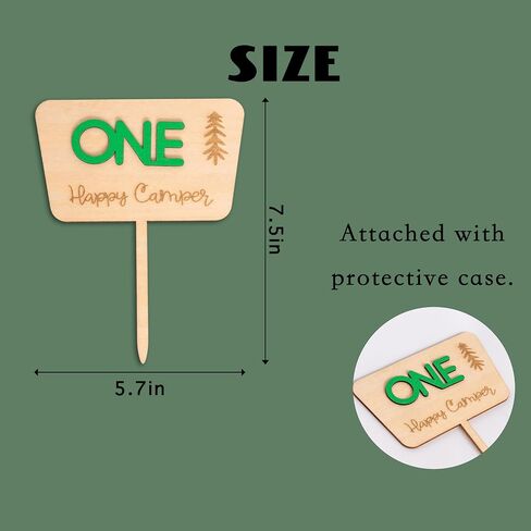 One Happy Camper Cake Topper - Camping Theme Wooden Cake Topper, First Birthday Cake Decoration for Baby Shower, 1st Birthday Party, Anniversary, Baby Photo Booth Props... in Kuwait