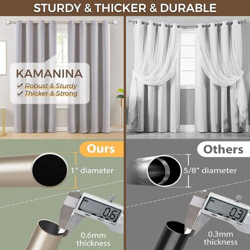 قضبان ستائر KAMANINA مقاس 1 بوصة من 72 إلى 144 بوصة (6-12 قدم)، وقضبان ستائر مفردة باللون الذهبي الشمبانيا للنوافذ، وأطراف كريستال أكريليك in Kuwait