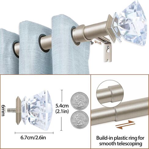 قضبان ستائر KAMANINA مقاس 1 بوصة من 72 إلى 144 بوصة (6-12 قدم)، وقضبان ستائر مفردة باللون الذهبي الشمبانيا للنوافذ، وأطراف كريستال أكريليك in Kuwait