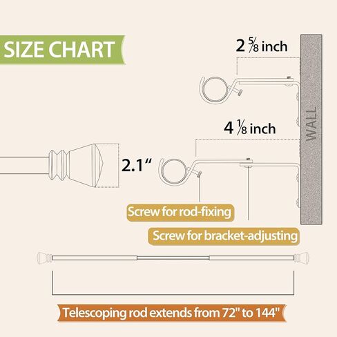 قضبان ستائر KAMANINA مقاس 1 بوصة من 72 إلى 144 بوصة (6-12 قدم)، وقضبان ستائر مفردة باللون الذهبي الشمبانيا للنوافذ، وأطراف كريستال أكريليك in Kuwait