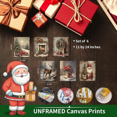Thcbme Christmas Wall Art Decor Bedroom Wall Art Posters 6 Pieces Christmas Art Prints Farmhouse Reindeer Painting Decor for Living Room Bedroom Office Home Decor 8 x 10 Inch Unframed in Saudi Arabia