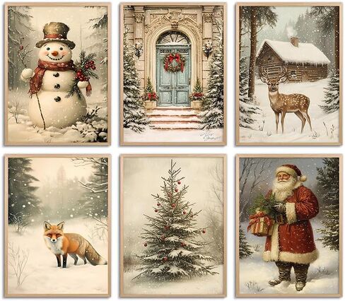 Thcbme Christmas Wall Art Decor Bedroom Wall Art Posters 6 Pieces Christmas Art Prints Farmhouse Reindeer Painting Decor for Living Room Bedroom Office Home Decor 8 x 10 Inch Unframed in Saudi Arabia