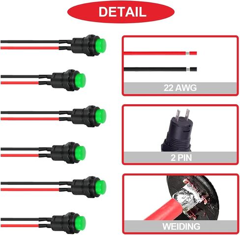 15Pcs Self-Locking Switch 12mm Green Mini Latching Push Button Switch ON Off AC 250V/1.5A 125V/3A Micro Round Push Button Switch 2Pin 12V with Pre-Wired Wires for PC Table Lamp DIY Model in Kuwait