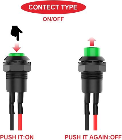 15Pcs Self-Locking Switch 12mm Green Mini Latching Push Button Switch ON Off AC 250V/1.5A 125V/3A Micro Round Push Button Switch 2Pin 12V with Pre-Wired Wires for PC Table Lamp DIY Model in Kuwait