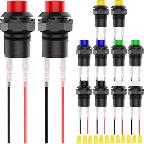 15Pcs Self-Locking Switch 12mm Green Mini Latching Push Button Switch ON Off AC 250V/1.5A 125V/3A Micro Round Push Button Switch 2Pin 12V with Pre-Wired Wires for PC Table Lamp DIY Model in Kuwait