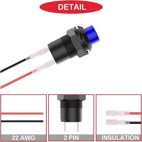15Pcs Self-Locking Switch 12mm Green Mini Latching Push Button Switch ON Off AC 250V/1.5A 125V/3A Micro Round Push Button Switch 2Pin 12V with Pre-Wired Wires for PC Table Lamp DIY Model in Kuwait