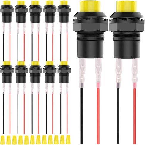 15Pcs Self-Locking Switch 12mm Green Mini Latching Push Button Switch ON Off AC 250V/1.5A 125V/3A Micro Round Push Button Switch 2Pin 12V with Pre-Wired Wires for PC Table Lamp DIY Model in Kuwait