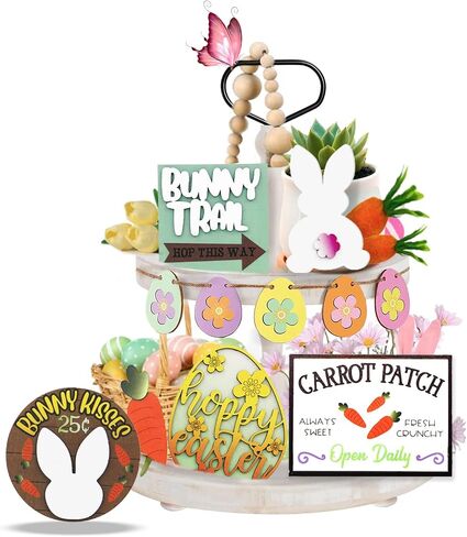 12PCS Easter Tiered Tray Decor, Wooden Bunny Easter Tiered Tray Decorations Set, Farmhouse Egg Rabbits Carrots Easter Tiered Tray Decor Items Bundle, Rustic Easter Decorations for Home Kitchen Party in Saudi Arabia