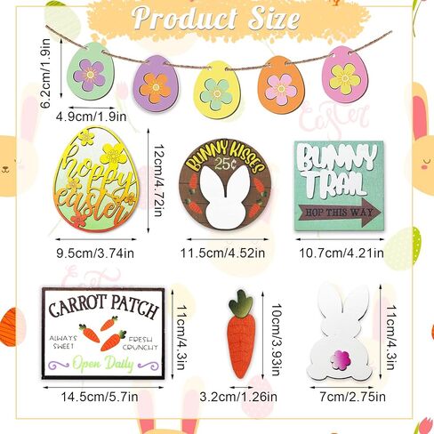 12PCS Easter Tiered Tray Decor, Wooden Bunny Easter Tiered Tray Decorations Set, Farmhouse Egg Rabbits Carrots Easter Tiered Tray Decor Items Bundle, Rustic Easter Decorations for Home Kitchen Party in Saudi Arabia