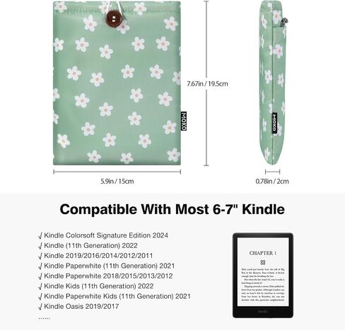 MoKo 6-7" Embroidered Daisy Padded Sleeve Pouch for 7" Kindle Colorsoft Signature Edition 2024, 6.8/6" Kindle Paperwhite/Kids, Fire 7 2022, Voyage/Kobo eReader, Beige Floral in Saudi Arabia