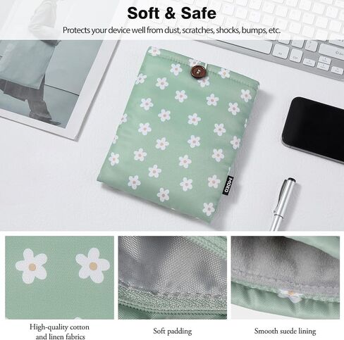 MoKo 6-7" Embroidered Daisy Padded Sleeve Pouch for 7" Kindle Colorsoft Signature Edition 2024, 6.8/6" Kindle Paperwhite/Kids, Fire 7 2022, Voyage/Kobo eReader, Beige Floral in Saudi Arabia