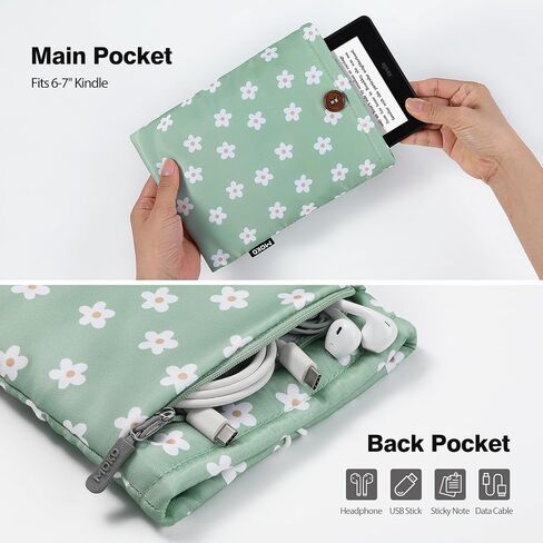 MoKo 6-7" Embroidered Daisy Padded Sleeve Pouch for 7" Kindle Colorsoft Signature Edition 2024, 6.8/6" Kindle Paperwhite/Kids, Fire 7 2022, Voyage/Kobo eReader, Beige Floral in Saudi Arabia