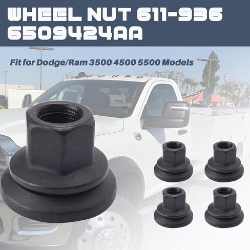 Wheel Nut 611-936 6509424AA Fit for Dodge/Ram 3500 4500 5500 Models, M14-1.5 Flange - 22mm Hex, 28.5mm Length, Medium, Pack of 10pcs in Saudi Arabia