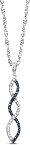 Jewelili 10k White Gold Twist Pendant Necklace with Round Black and White Diamonds, 1/4 cttw, 18" Rope Chain in Kuwait