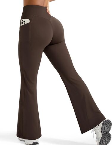 سراويل يوجا نسائية واسعة من OMKAGI مع جيوب، سراويل ضيقة ناعمة عالية الخصر وواسعة الساق للتمرين in Kuwait