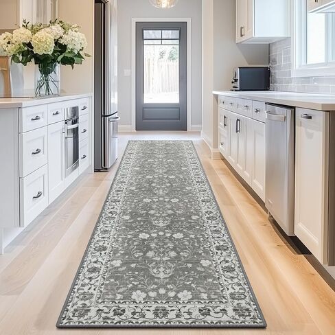 2x8 Runner Rug Machine Washable Hallway Rug Non Slip Kitchen Runner Carpet Vintage Hallways Entrance Rug Shaggy Area Rug for Kitchen Bedroom Laundry Room Soft Bedside Rug Dark Grey in Saudi Arabia