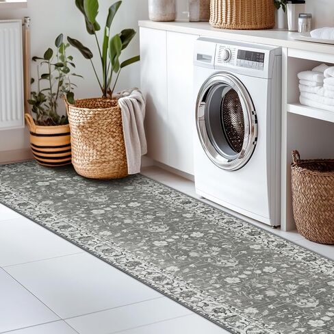 2x8 Runner Rug Machine Washable Hallway Rug Non Slip Kitchen Runner Carpet Vintage Hallways Entrance Rug Shaggy Area Rug for Kitchen Bedroom Laundry Room Soft Bedside Rug Dark Grey in Saudi Arabia