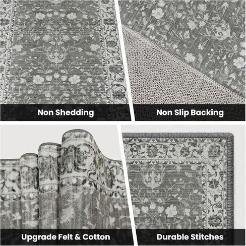 2x8 Runner Rug Machine Washable Hallway Rug Non Slip Kitchen Runner Carpet Vintage Hallways Entrance Rug Shaggy Area Rug for Kitchen Bedroom Laundry Room Soft Bedside Rug Dark Grey in Saudi Arabia