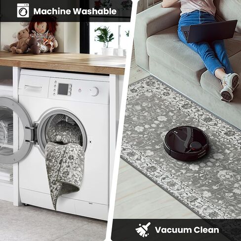 2x8 Runner Rug Machine Washable Hallway Rug Non Slip Kitchen Runner Carpet Vintage Hallways Entrance Rug Shaggy Area Rug for Kitchen Bedroom Laundry Room Soft Bedside Rug Dark Grey in Saudi Arabia