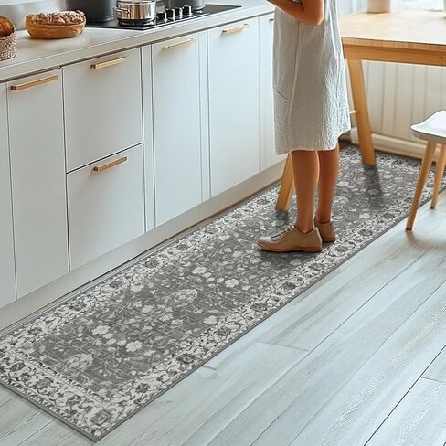 2x8 Runner Rug Machine Washable Hallway Rug Non Slip Kitchen Runner Carpet Vintage Hallways Entrance Rug Shaggy Area Rug for Kitchen Bedroom Laundry Room Soft Bedside Rug Dark Grey in Saudi Arabia