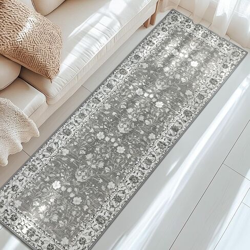 2x8 Runner Rug Machine Washable Hallway Rug Non Slip Kitchen Runner Carpet Vintage Hallways Entrance Rug Shaggy Area Rug for Kitchen Bedroom Laundry Room Soft Bedside Rug Dark Grey in Saudi Arabia