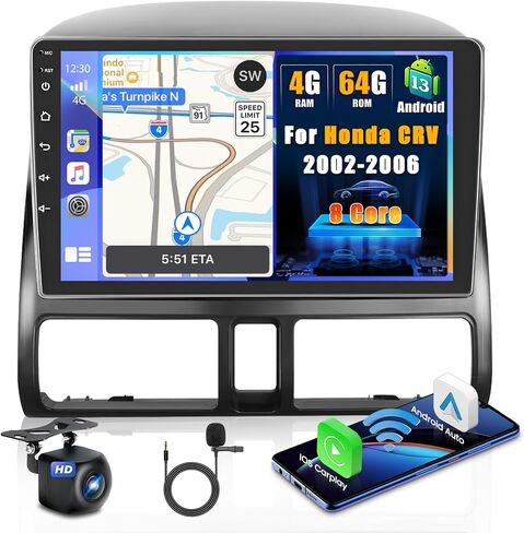 8 Core 4G+64G Android 13 Radio Kit Upgrade for Honda CRV 2002-2006 with Wireless Carplay&Android Auto, 9 Inch Touch Screen Stereo with GPS WiFi 32EQ DSP 59 UI AHD Backup Camera in Saudi Arabia