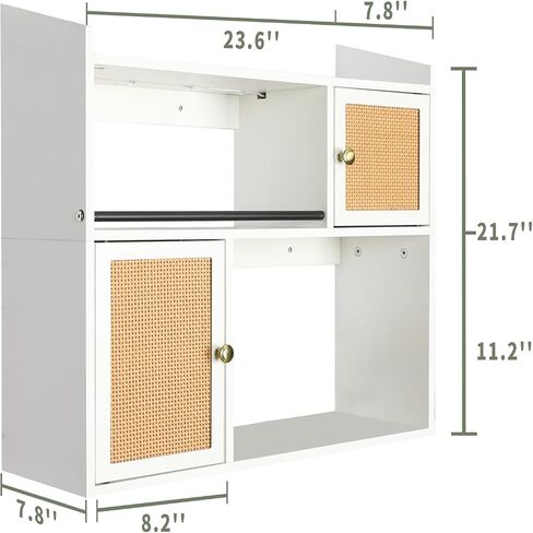 Wall Cabinet with LED Light, Floating Shelves for Bedroom Kitchen Coffee Bar Decor, Medicine Cabinet with Doors & 2 Open Shelves for Bathroom Over Toilet Storage - White in Saudi Arabia
