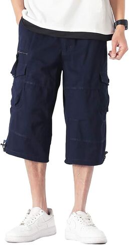 Kolongvangie Men's Cargo Shorts 3/4 Capri Below Knee Cotton Casual Long Inseam Work Short with Multi Pockets in Kuwait