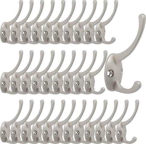 IBosins 12 Pack Antique Brass Coat Hooks Wall Mounted with 24 Screws Retro Double Hooks Utility Antique Brass Hooks for Coat, Scarf, Bag, Towel, Key, Cap, Cup, Hat in Saudi Arabia
