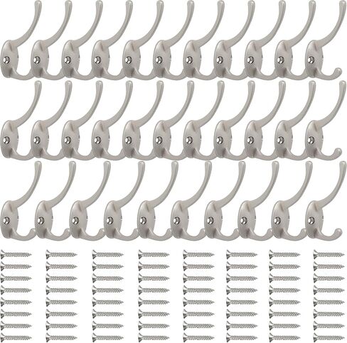 IBosins 12 Pack Antique Brass Coat Hooks Wall Mounted with 24 Screws Retro Double Hooks Utility Antique Brass Hooks for Coat, Scarf, Bag, Towel, Key, Cap, Cup, Hat in Saudi Arabia