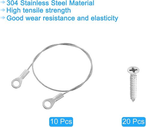 uxcell 10Pcs Lanyard Cable Eyelets Ended, 15cmx1.5mm 304 Stainless Steel Wire Rope Lanyard with Self-Tapping Screws for Connect Furniture, Lamp Hanging in Saudi Arabia