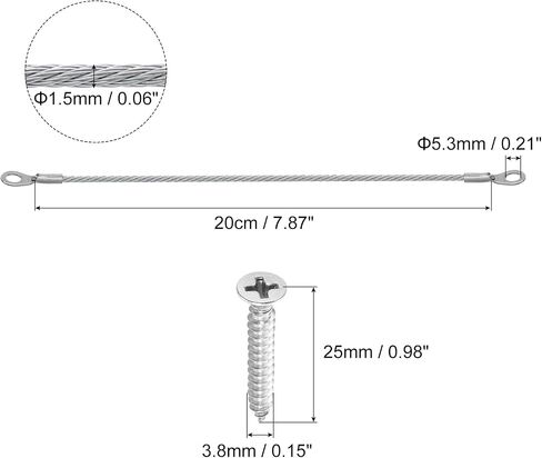 uxcell 10Pcs Lanyard Cable Eyelets Ended, 15cmx1.5mm 304 Stainless Steel Wire Rope Lanyard with Self-Tapping Screws for Connect Furniture, Lamp Hanging in Saudi Arabia