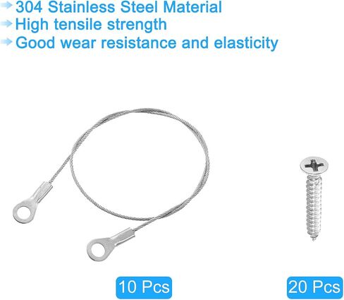 uxcell 10Pcs Lanyard Cable Eyelets Ended, 15cmx1.5mm 304 Stainless Steel Wire Rope Lanyard with Self-Tapping Screws for Connect Furniture, Lamp Hanging in Saudi Arabia