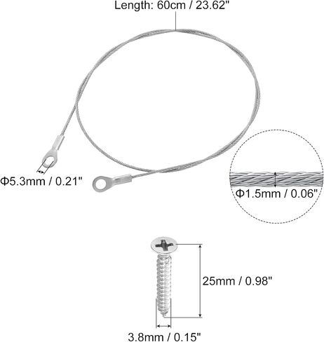 uxcell 10Pcs Lanyard Cable Eyelets Ended, 15cmx1.5mm 304 Stainless Steel Wire Rope Lanyard with Self-Tapping Screws for Connect Furniture, Lamp Hanging in Saudi Arabia