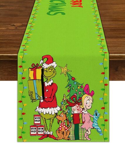 Nepnuser عيد ميلاد سعيد الجدول عداء الأخضر عيد الميلاد الديكور عيد الميلاد الشتاء عطلة إمدادات حزب المنزل مطبخ غرفة الطعام ديكور (13 "× 72") in Kuwait