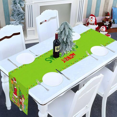 Nepnuser عيد ميلاد سعيد الجدول عداء الأخضر عيد الميلاد الديكور عيد الميلاد الشتاء عطلة إمدادات حزب المنزل مطبخ غرفة الطعام ديكور (13 "× 72") in Kuwait