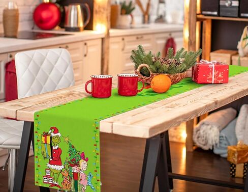 Nepnuser عيد ميلاد سعيد الجدول عداء الأخضر عيد الميلاد الديكور عيد الميلاد الشتاء عطلة إمدادات حزب المنزل مطبخ غرفة الطعام ديكور (13 "× 72") in Kuwait