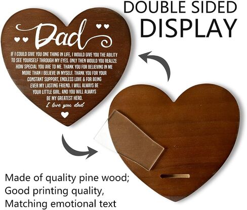 Dad Memorial Heart Plaque, Wooden Heart Tabletop Decor, Heart Shaped Table Sign, Dad Loss Gift, Sympathy Gift for Loss of Father, Condolence Gift for Dad Loss, In Loving Memory of Passed Dad in Saudi Arabia