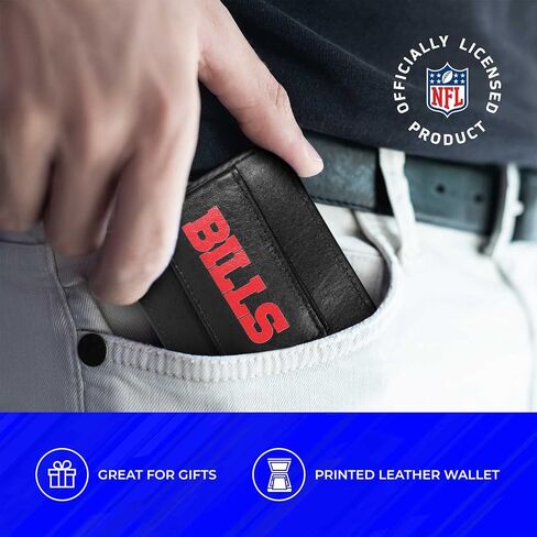حزمة سلسلة مفاتيح فتاحة زجاجات Siskiyou NFL - حامل بطاقة الهوية الجلدية البسيط - ابق منظمًا واظهر روح فريقك (فواتير الجاموس - أسود) in Saudi Arabia