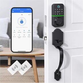 Deadbolt Smart Lock with Handle Set: Fingerprint Keypad Smart Locks for Front Door - APP Controlled Keyless Entry Door Lock with Code - Electronic Door Handle Sets - Waterproof Digital Handleset